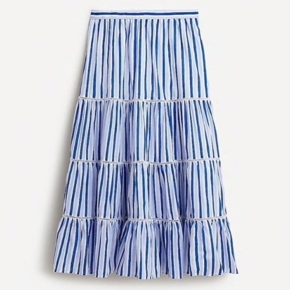 J. Crew Tiered Cotton Midi Skirt in Stripe L - Picture 2 of 9
